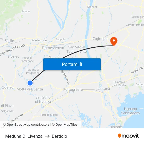Meduna Di Livenza to Bertiolo map