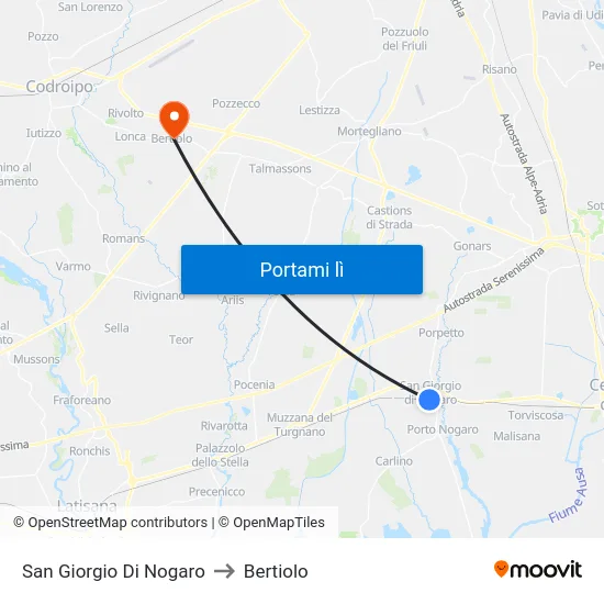 San Giorgio Di Nogaro to Bertiolo map