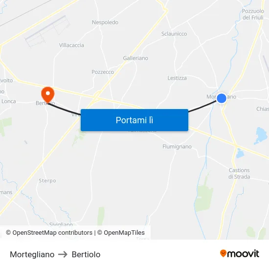 Mortegliano to Bertiolo map