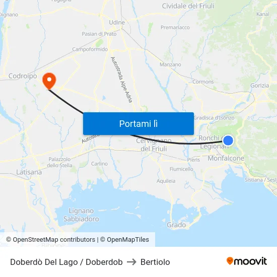 Doberdò Del Lago / Doberdob to Bertiolo map