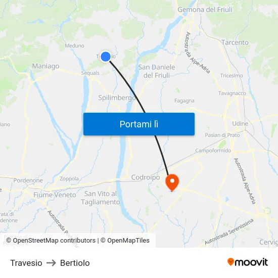 Travesio to Bertiolo map
