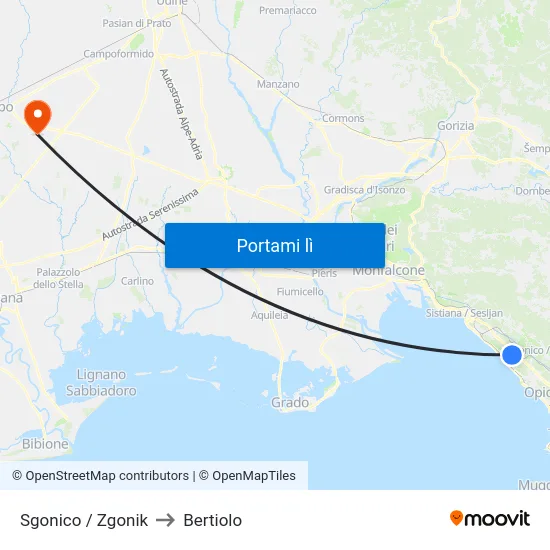 Sgonico / Zgonik to Bertiolo map