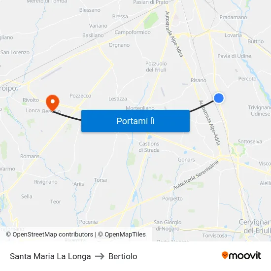 Santa Maria La Longa to Bertiolo map
