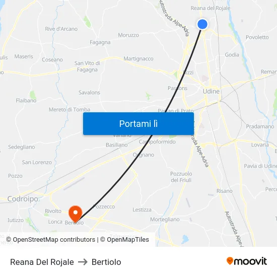 Reana Del Rojale to Bertiolo map