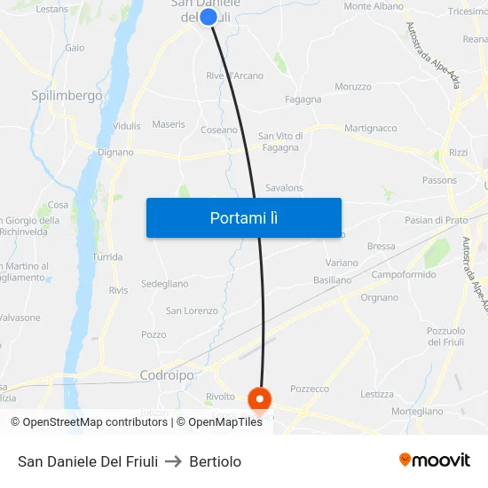 San Daniele Del Friuli to Bertiolo map