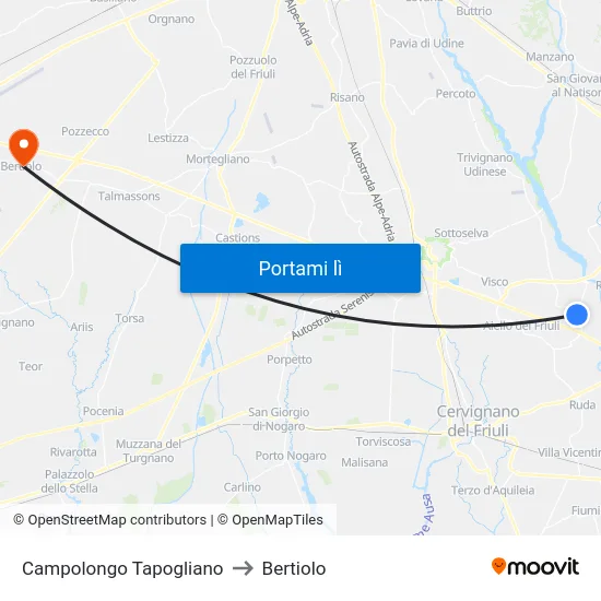 Campolongo Tapogliano to Bertiolo map