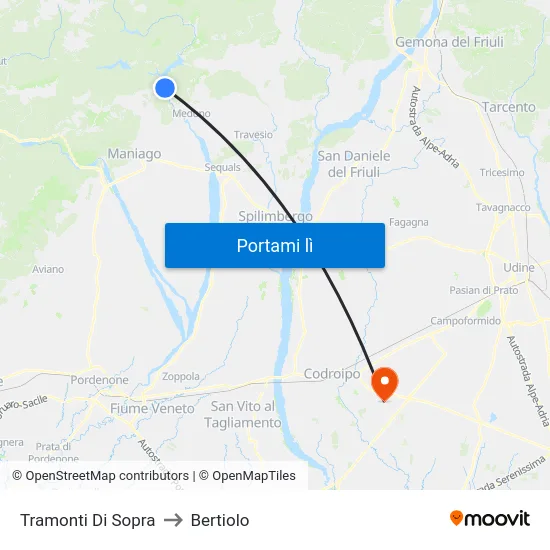 Tramonti Di Sopra to Bertiolo map