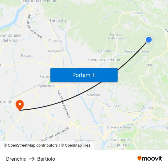 Drenchia to Bertiolo map