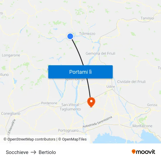 Socchieve to Bertiolo map