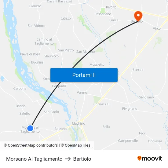 Morsano Al Tagliamento to Bertiolo map