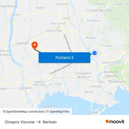 Chiopris Viscone to Bertiolo map