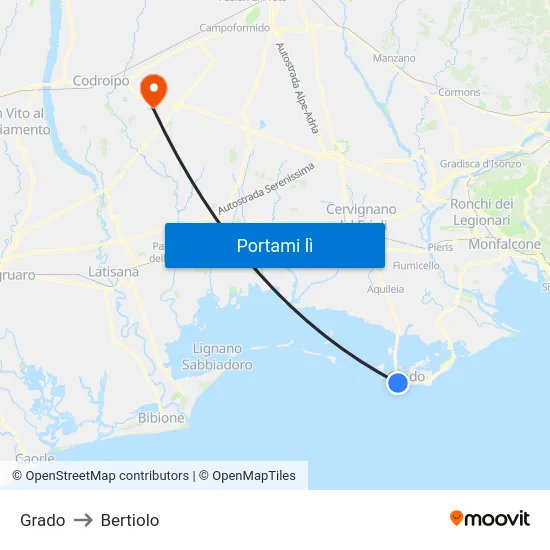 Grado to Bertiolo map