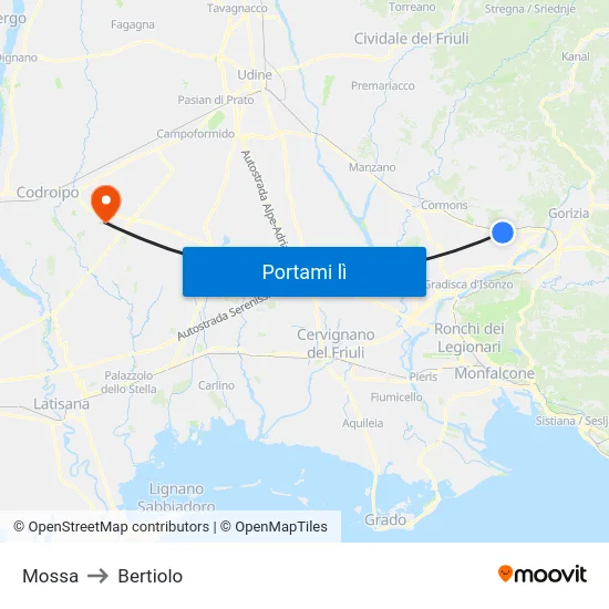 Mossa to Bertiolo map