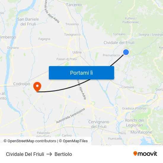Cividale Del Friuli to Bertiolo map