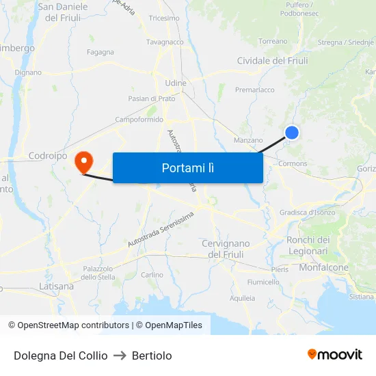 Dolegna Del Collio to Bertiolo map