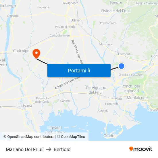 Mariano Del Friuli to Bertiolo map