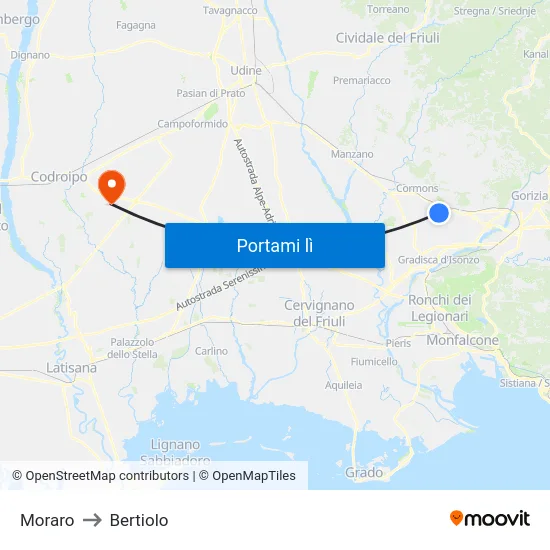 Moraro to Bertiolo map