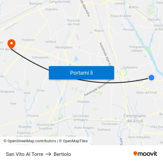 San Vito Al Torre to Bertiolo map
