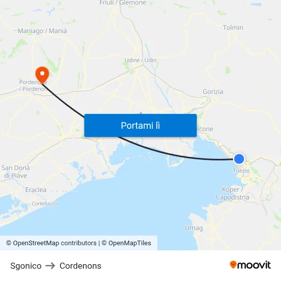 Sgonico to Cordenons map