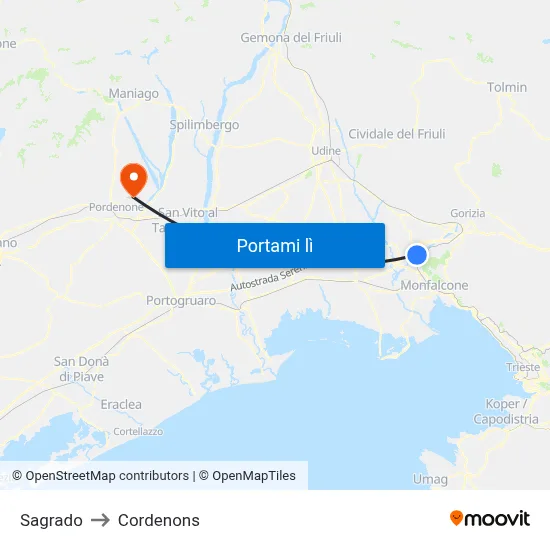 Sagrado to Cordenons map