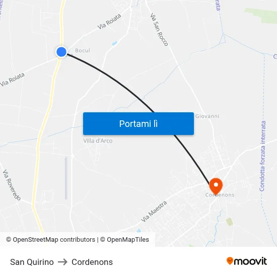 San Quirino to Cordenons map