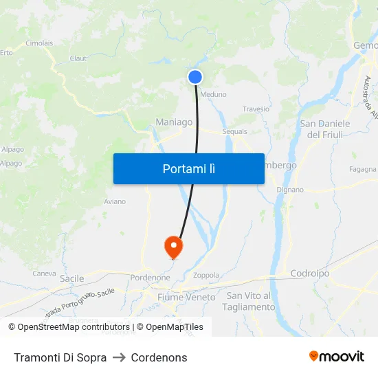 Tramonti Di Sopra to Cordenons map
