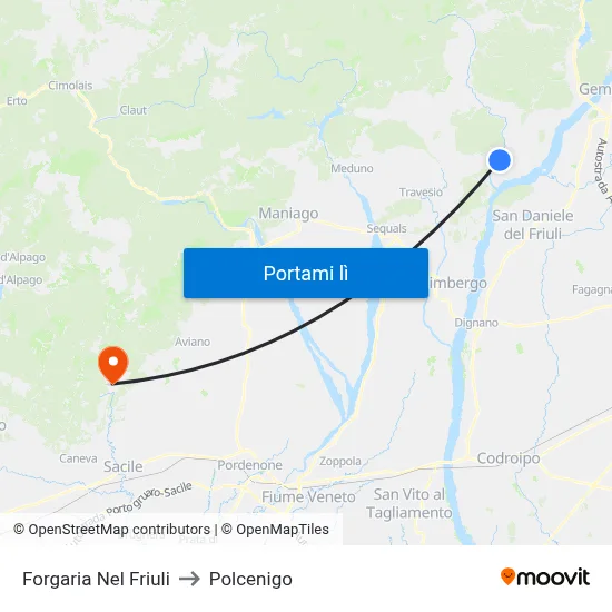 Forgaria Nel Friuli to Polcenigo map