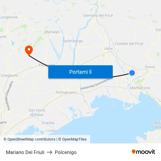 Mariano Del Friuli to Polcenigo map