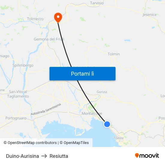 Duino-Aurisina to Resiutta map