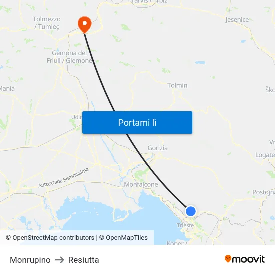 Monrupino to Resiutta map