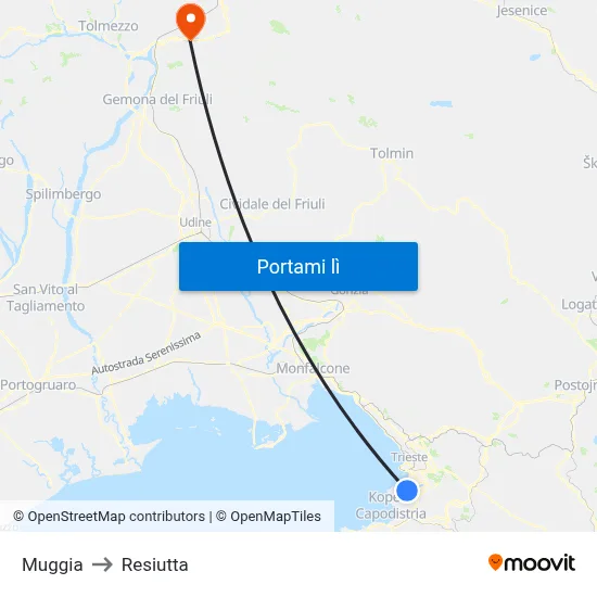 Muggia to Resiutta map