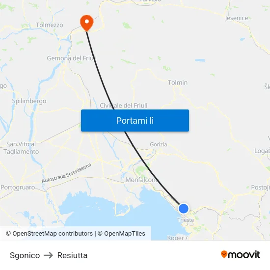 Sgonico to Resiutta map