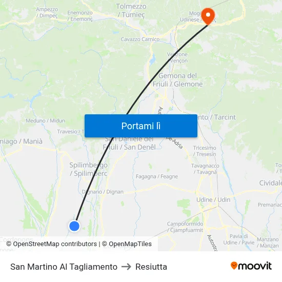 San Martino Al Tagliamento to Resiutta map