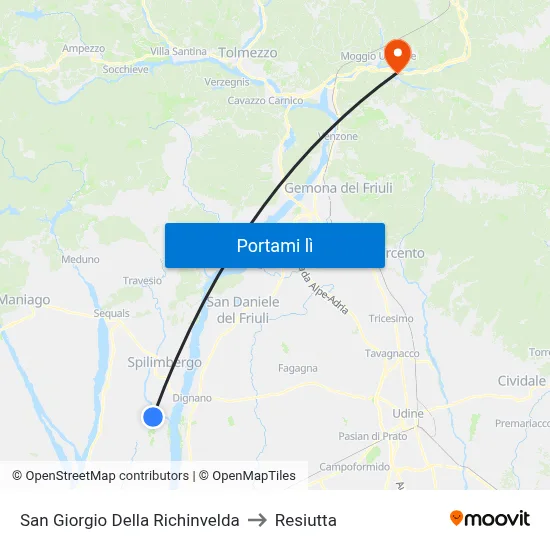 San Giorgio Della Richinvelda to Resiutta map
