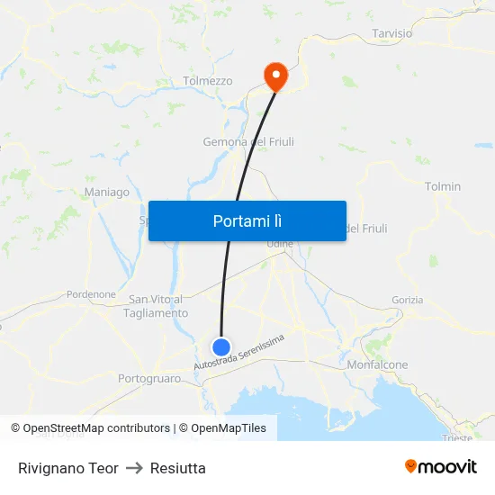Rivignano Teor to Resiutta map