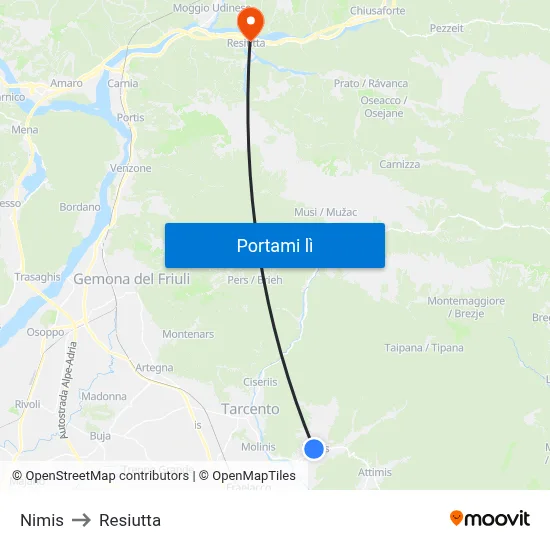 Nimis to Resiutta map