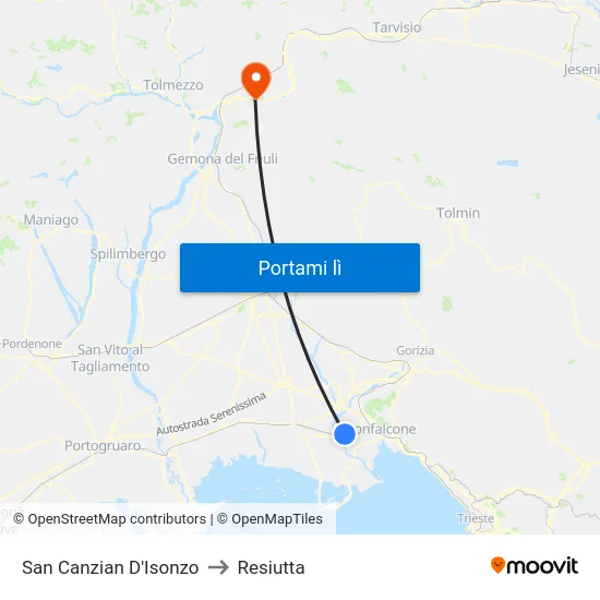 San Canzian D'Isonzo to Resiutta map