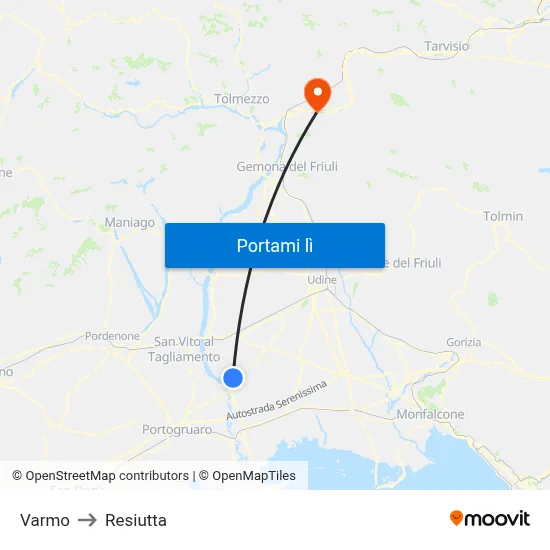 Varmo to Resiutta map