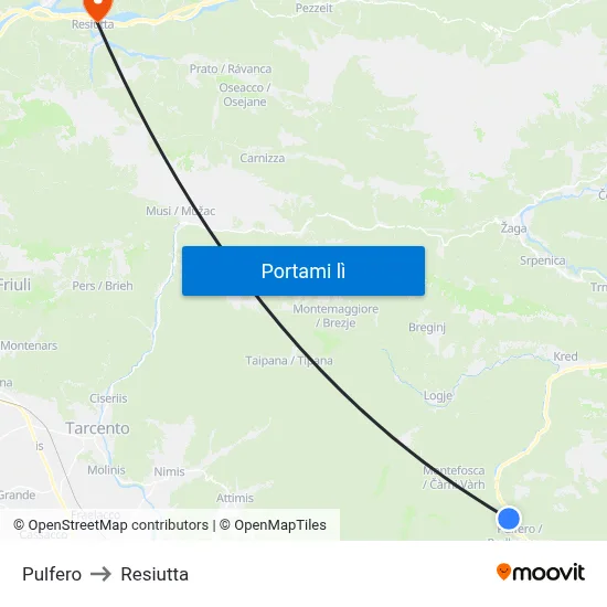 Pulfero to Resiutta map