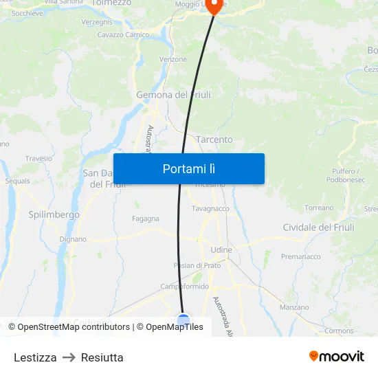 Lestizza to Resiutta map