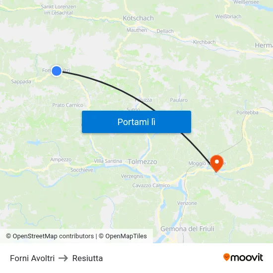 Forni Avoltri to Resiutta map