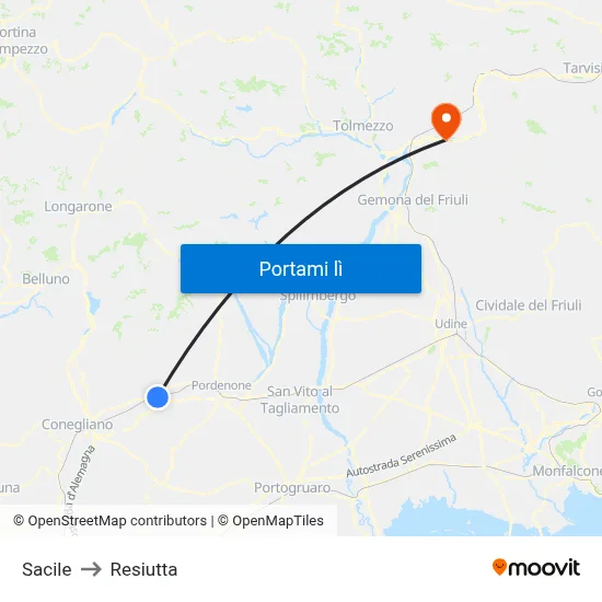 Sacile to Resiutta map