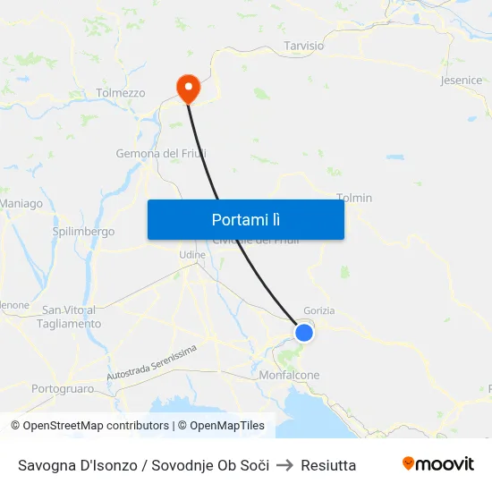 Savogna D'Isonzo / Sovodnje Ob Soči to Resiutta map