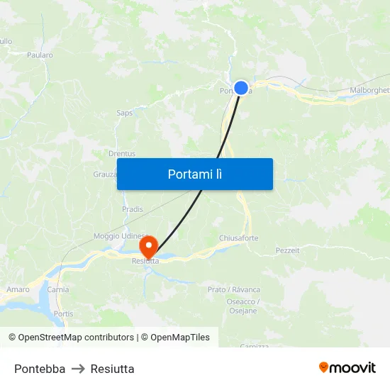 Pontebba to Resiutta map