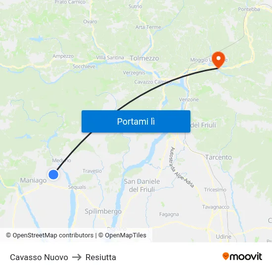 Cavasso Nuovo to Resiutta map