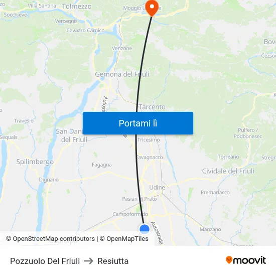 Pozzuolo Del Friuli to Resiutta map