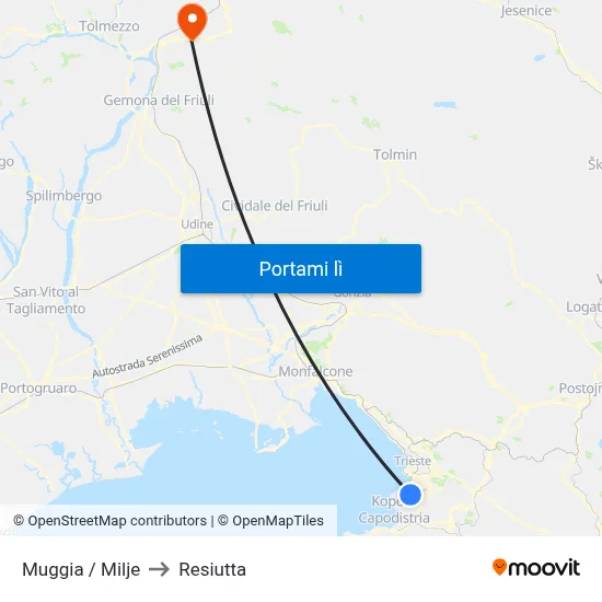 Muggia / Milje to Resiutta map