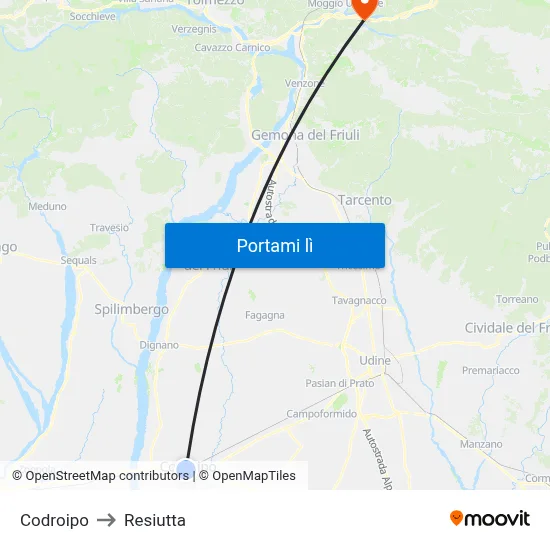 Codroipo to Resiutta map