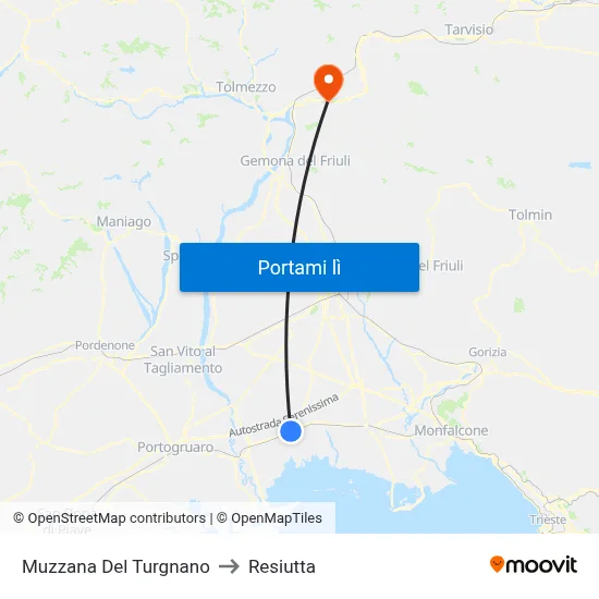 Muzzana Del Turgnano to Resiutta map