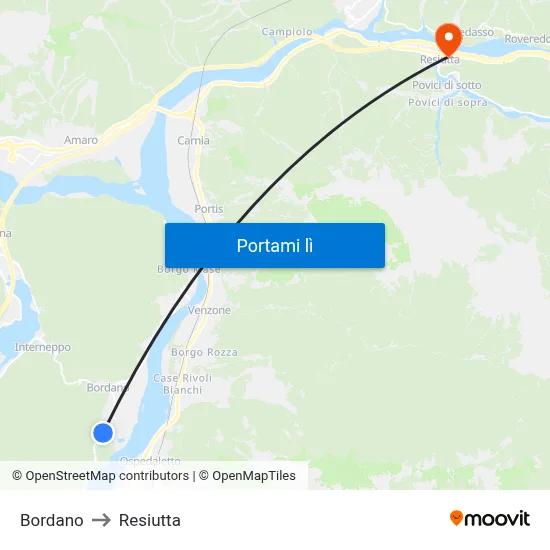Bordano to Resiutta map